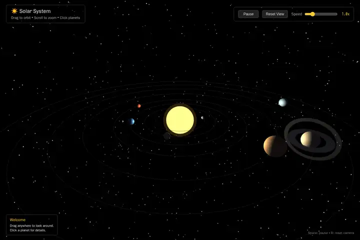 grok-build-0.1 — 3D solar system